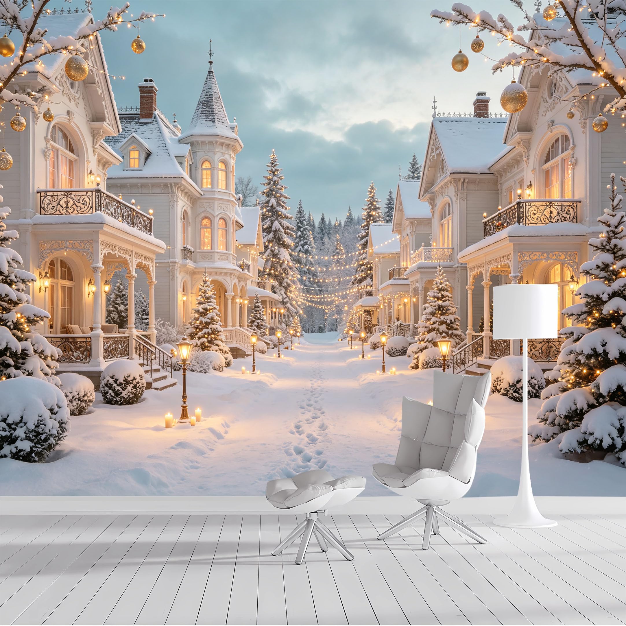Yzpallescene Bh260711088 Custom Size Wall Mural Winter Village Victorian Snowy Street Selfadhesive Wall Fabric Removable Peel And Stick Wallpaper Wall Decor For Living Room Bedroom Bathroom