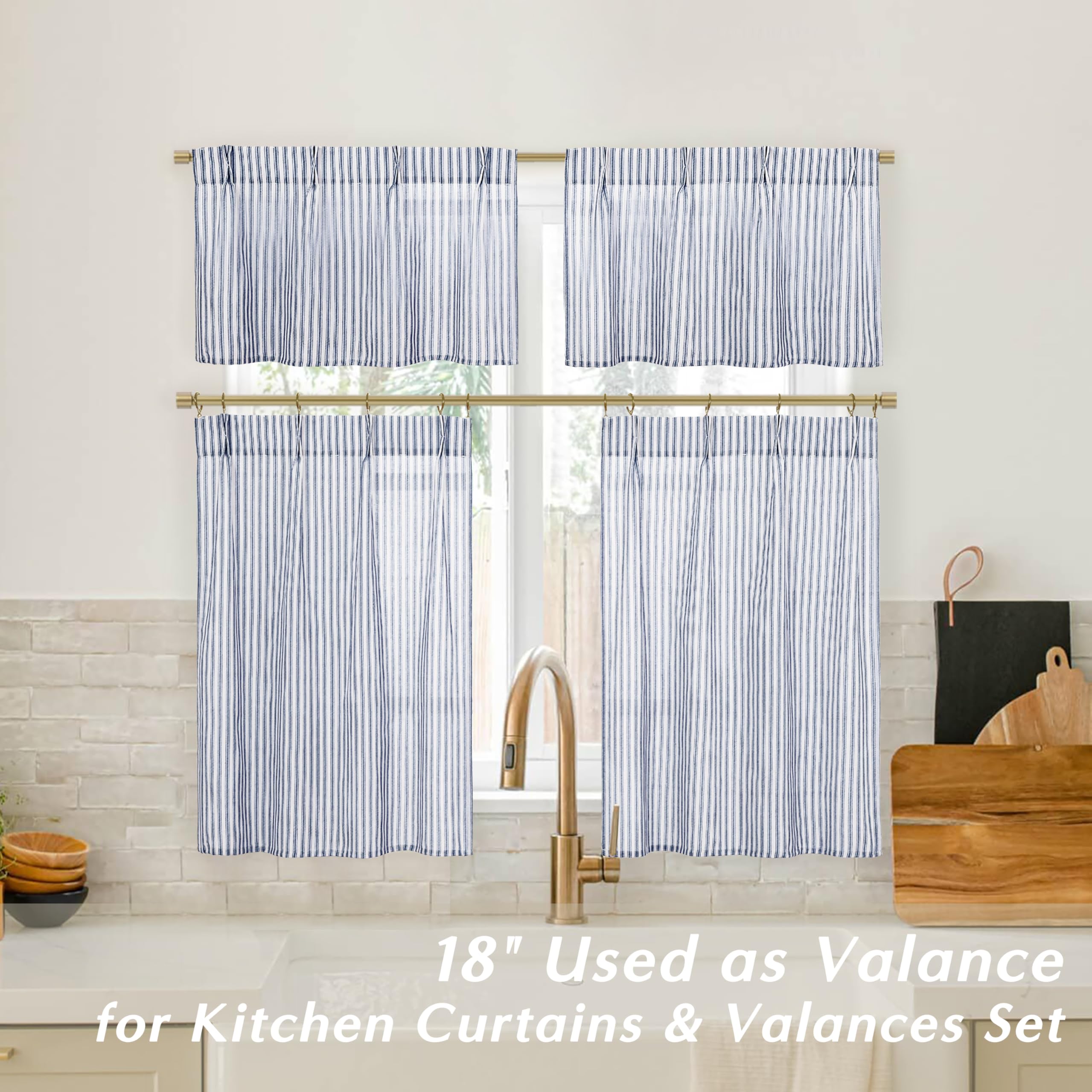 Lino Rosa Cortinas de lavandería para Ventanas, diseño de Rayas pequeñas, diseño de Estampado Azul Marino, Cortinas Cortas de Lino traslúcidas para Dormitorio y baño