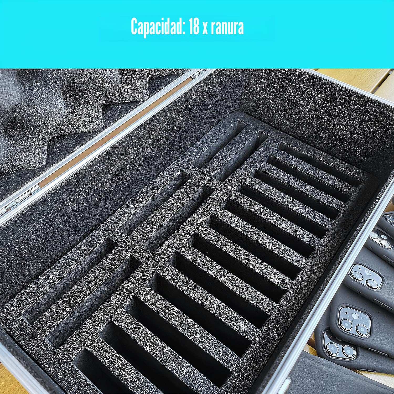 GLOTRENDS B18 Caja de 18 Ranuras para teléfono móvil, diseño portátil para Llevar y Transportar, Resistente al Agua IP65, Organizador y Caja Protectora para teléfono móvil