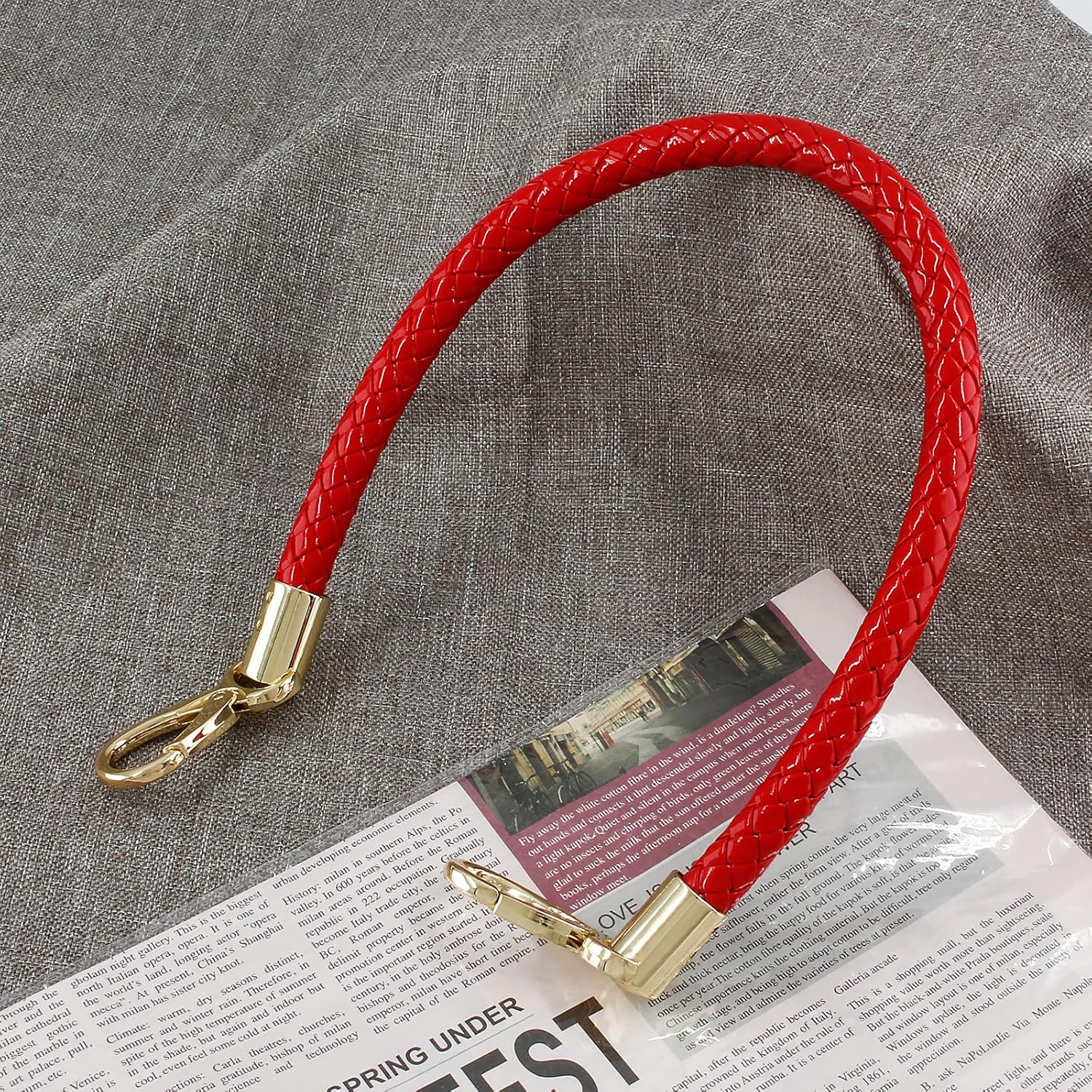 Auvotuis 2Pcs Replacement Purse Handles PU Leather Shoulder Bag Strap Handbag Handles Purse Belt Wallet Straps with Gold Spring Buckle for Bags DIY Making Accessories (19.6 Inch, Red) - Image 3