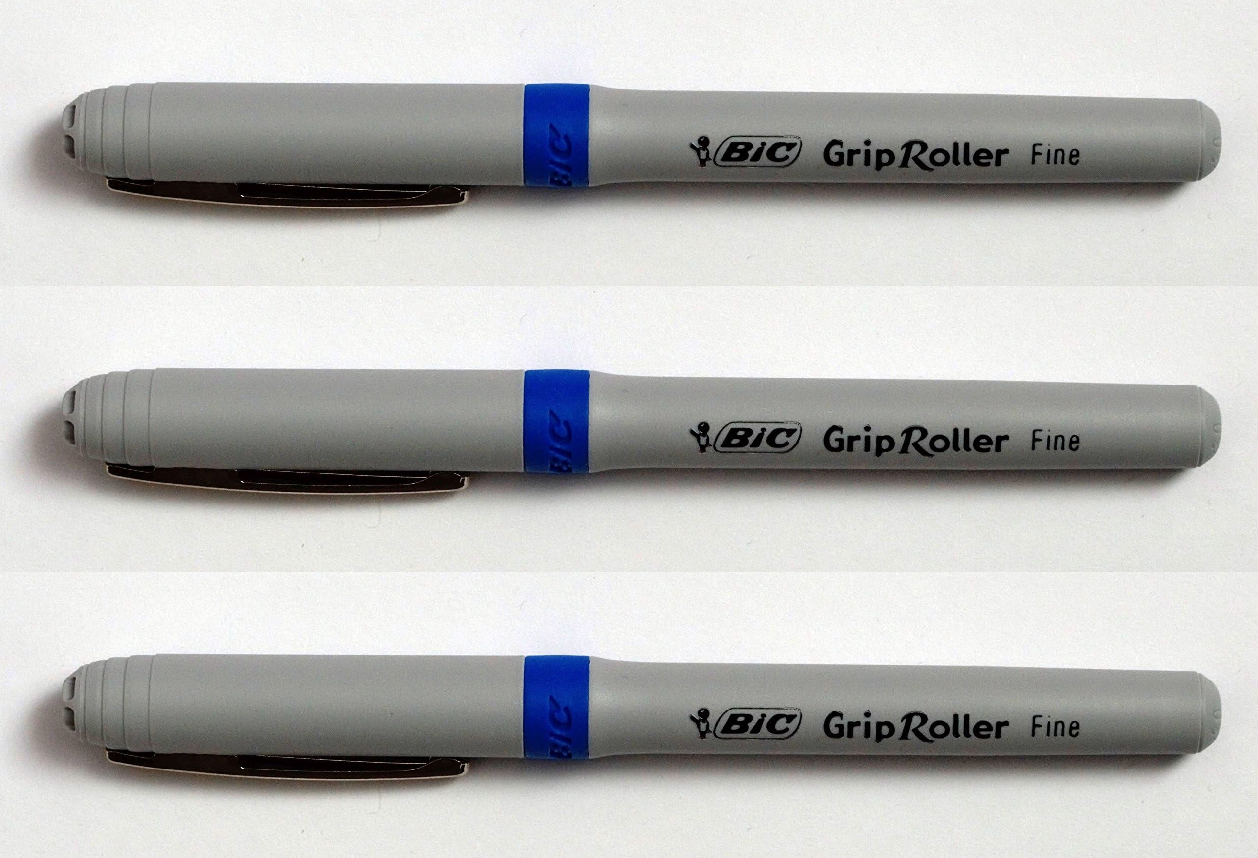 Bic Grip Roller Glide Ball Pen Set of 3 Blue Ink Pens Soft Grip Medium 0.7mm (SUPPLIED LOOSE)