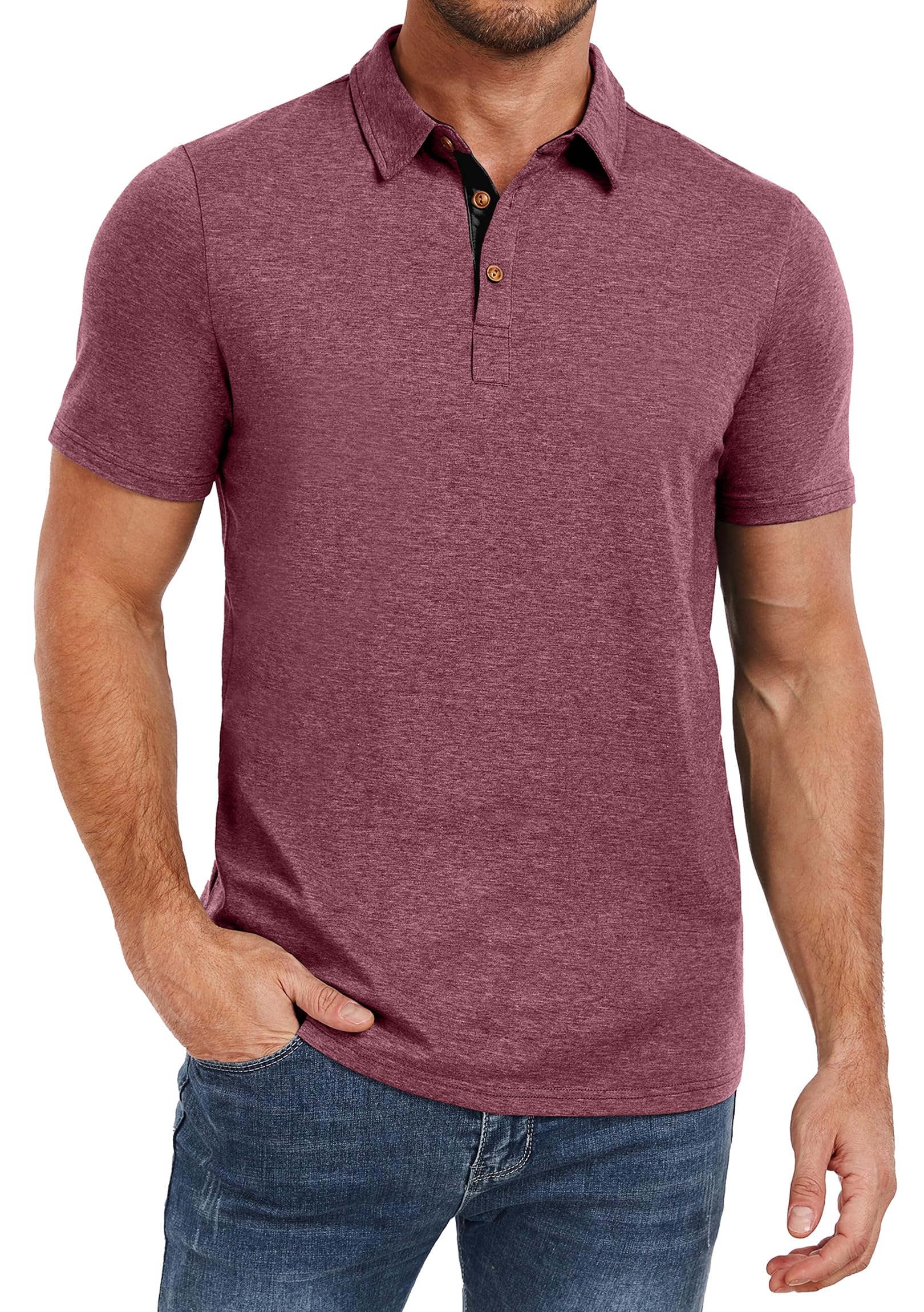 PEGENO Mens Polo Shirts Short Sleeve Casual Cotton Golf Shirts Performance Polo Shirts for Men