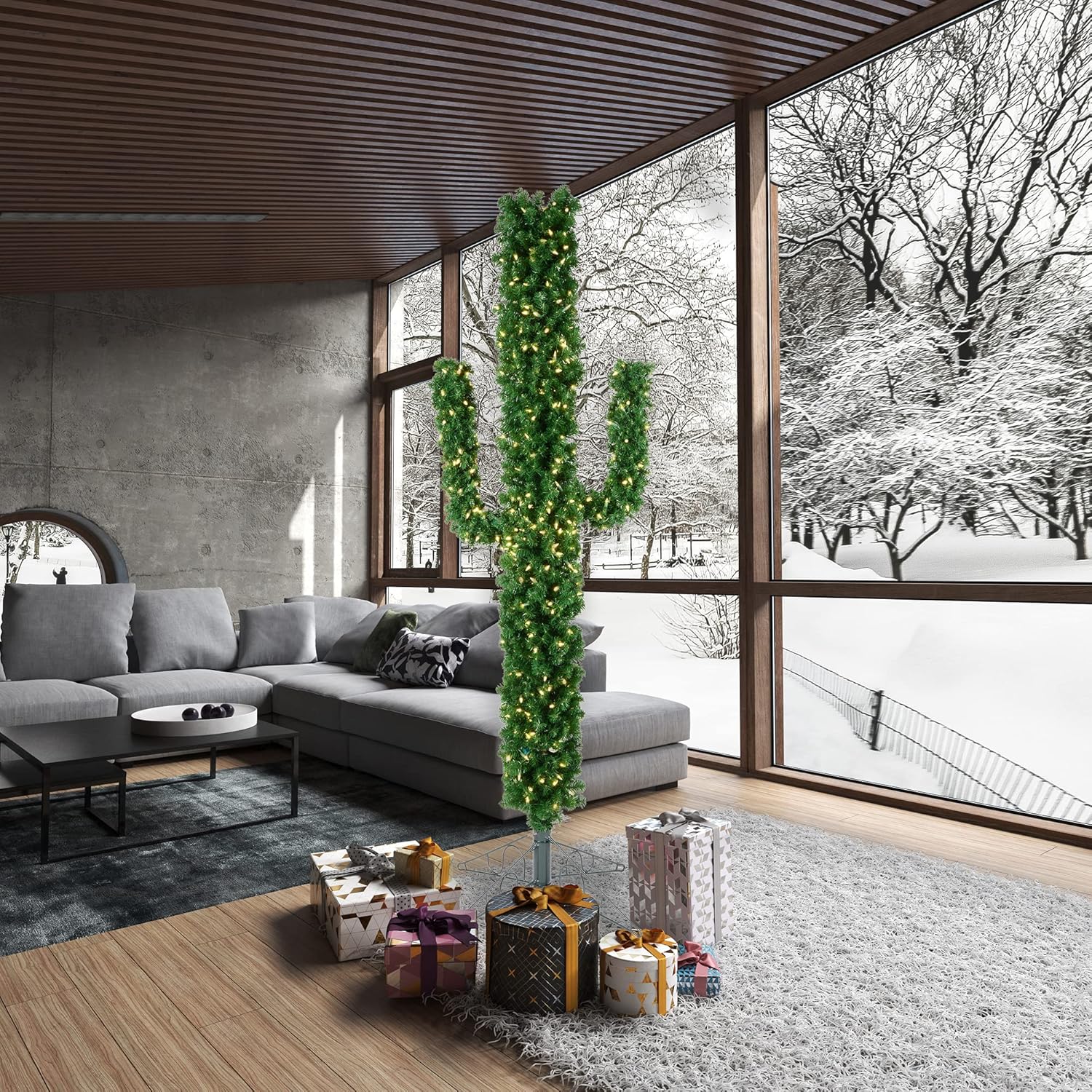 Hоttеѕt Sаlе Vickerman 7.5' Cactus Pine Artificial Christmas Tree, Warm White Dura-Lit LED Lights - Faux Cactus Pine Tree - Unique Seasonal Indoor Decor