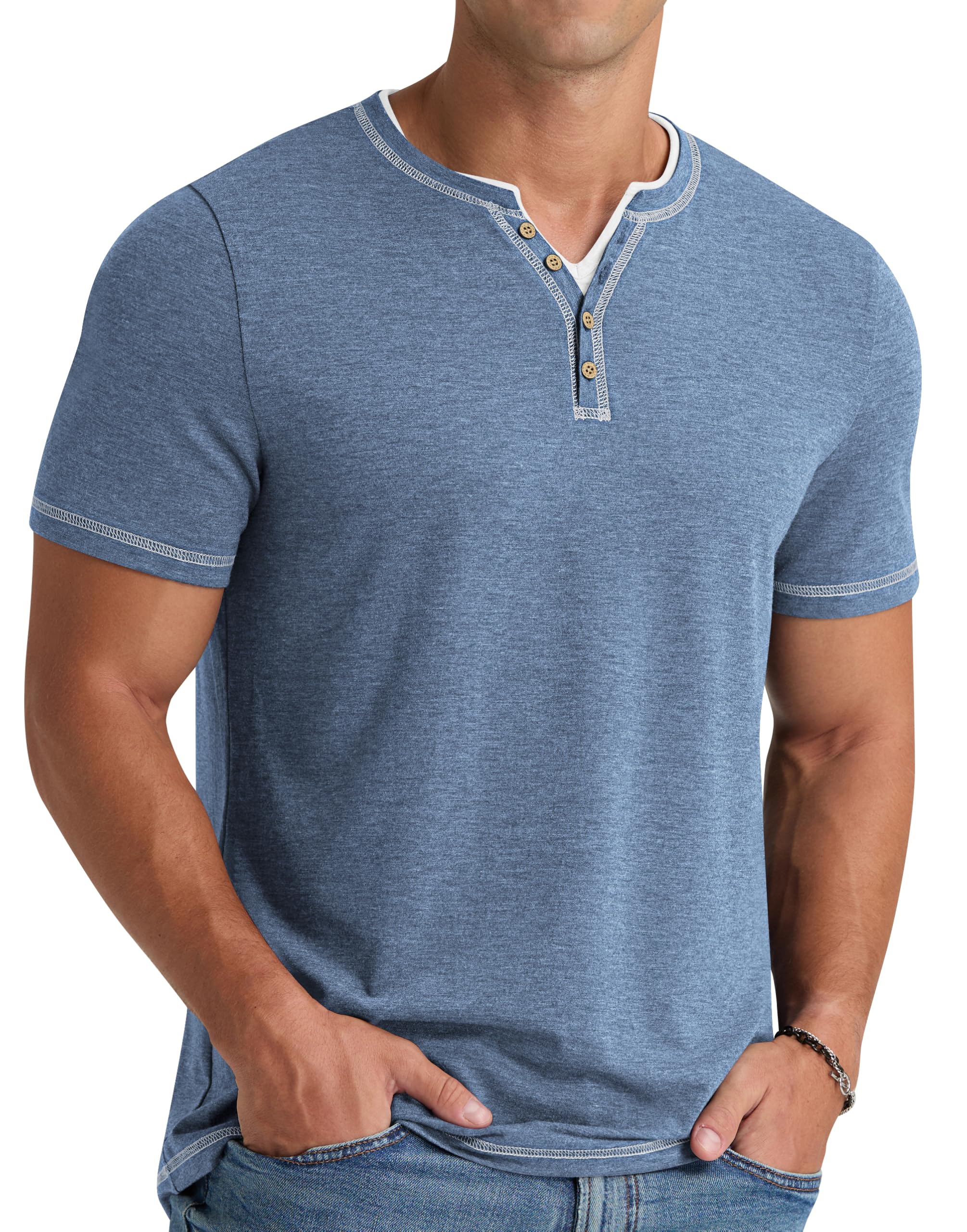 NITAGUT T-Shirts for Herren Kurzarm V-Ausschnitt Knopfleiste Männer Henley Tee Shirts Sommer Lässige Slim Fit Tops