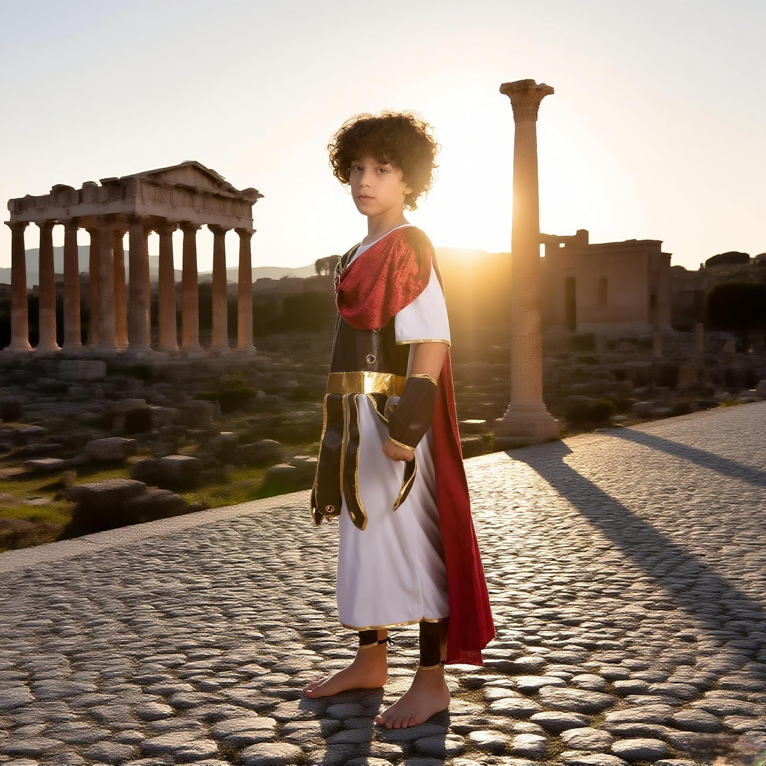 Roman Warrior Costume for Boys, Kids Gladiator Medieval Soldier Cosplay Knight Viking Outfits Halloween Dress up