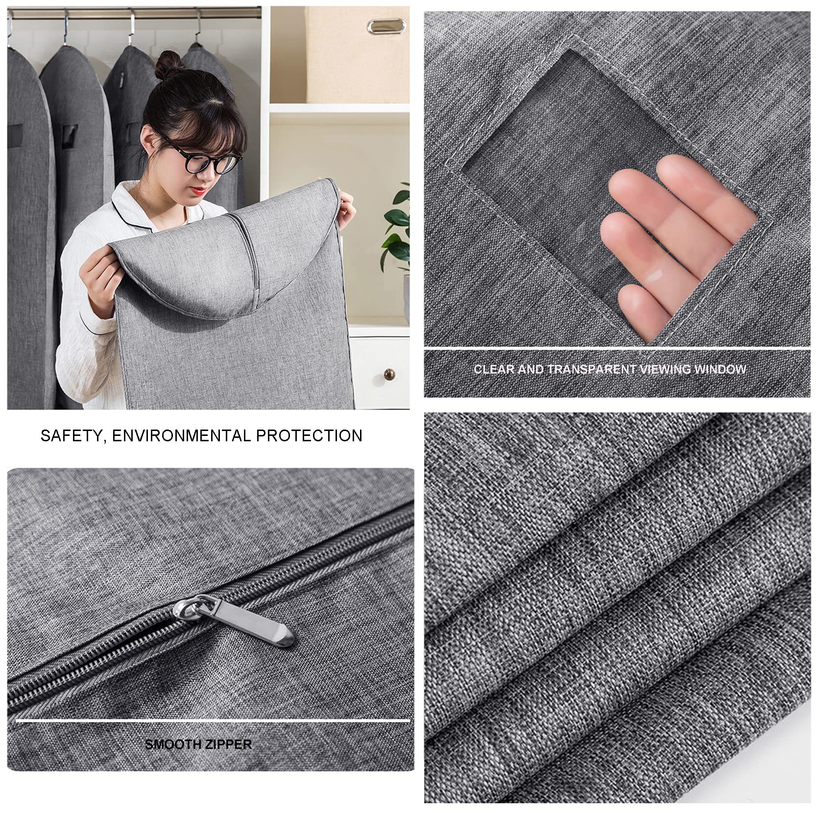 Fundas Protectoras para Ropa, Paquete de 2,Bolsas Colgantes para Ropa con Cremallera para guardarropa, Fundas Transpirables y saludables para Ropa a Prueba de Polvo,Light Grey-130 x 58 cm
