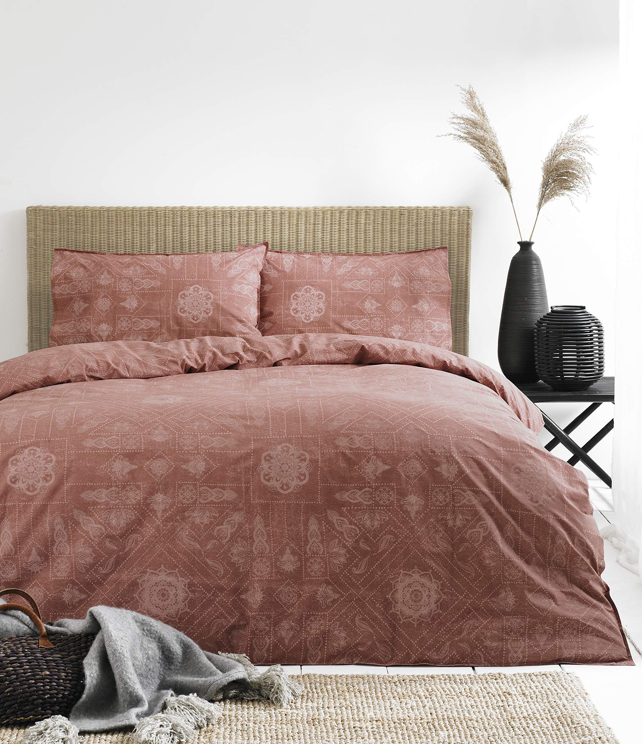 Parure de lit bohème Yard Argile Rouge Double housse de couette lin naturel