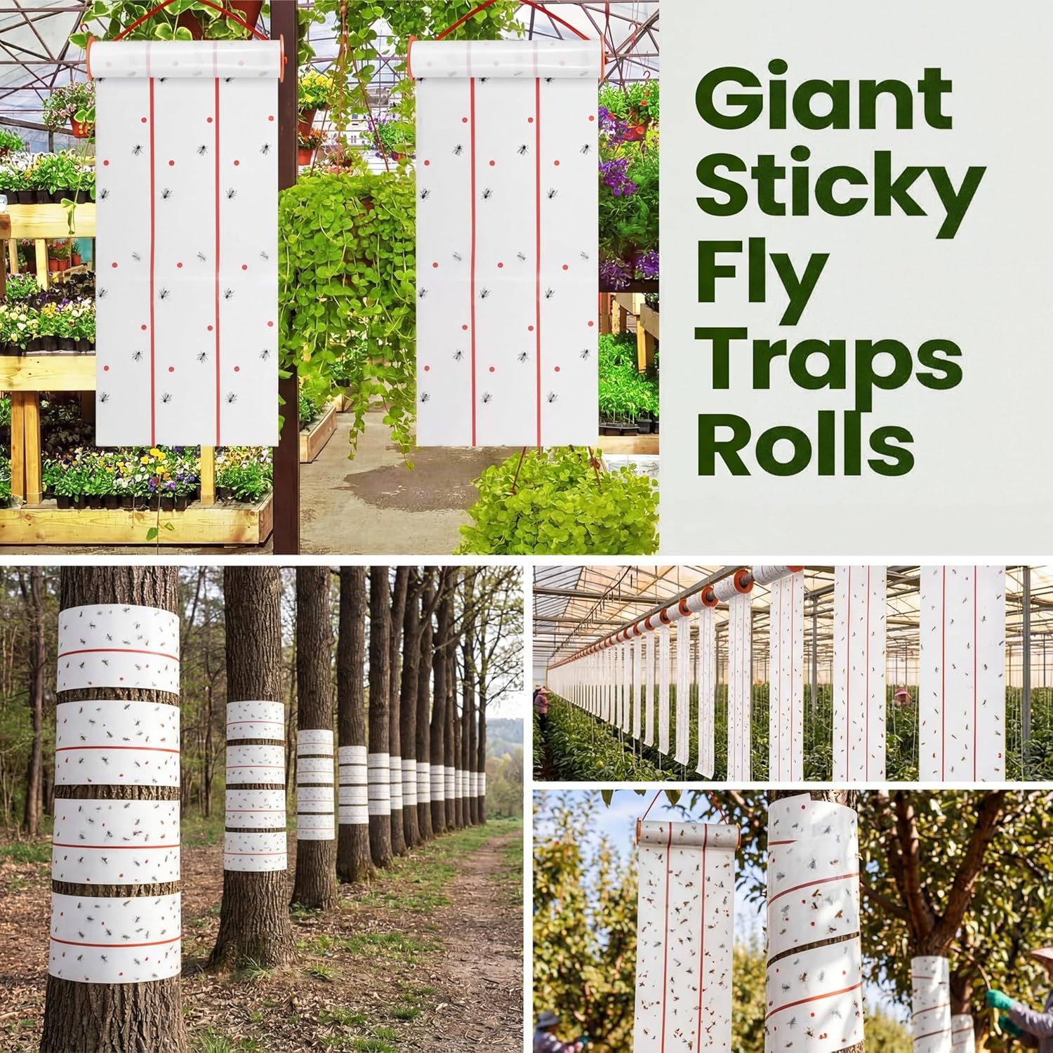 Qualirey Giant Sticky Fly Traps, Fly Strips for Indoor Outdoor Hanging Flying Tapes Non Toxic Ribbon Fruit Gnat Killer for Mosquito Plants House Horse Stable (30 ft,White,5 Pcs)