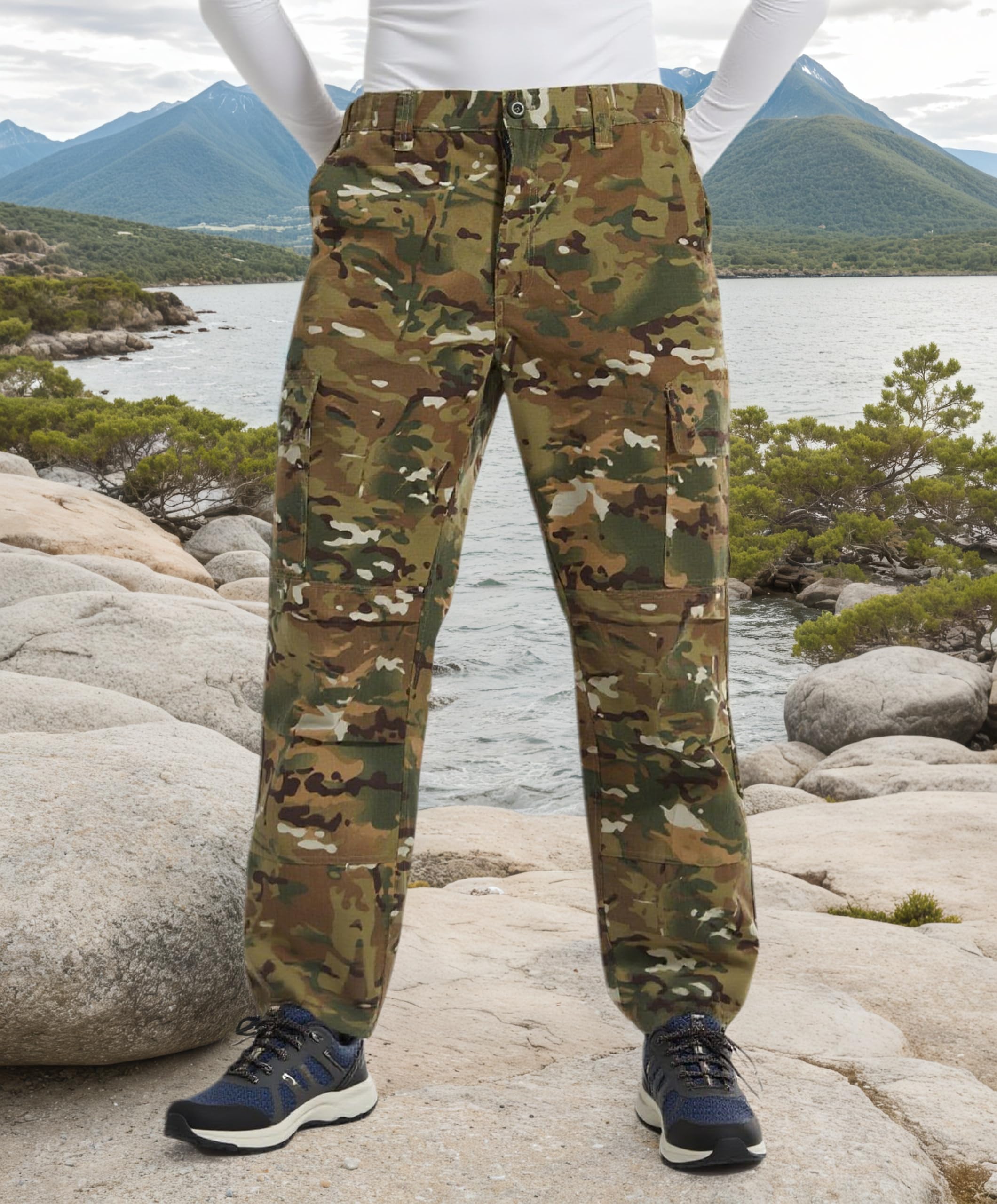 YUSHOW Pantalon Tactique Homme Randonnée Militaire Paintball Pantalon Cargo avec Poches Durable Airsoft Camouflage pour Chasse Trekking