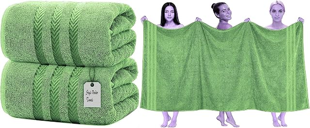 S B 2 X Super Jumbo Bath Sheets (100 x 200 cm) Premium 100% Egyptian Cotton Extra Large Bath Sheet Towel Set Highly Absorbent & Quick Dry Hotel Quality Towels (Lime Green)