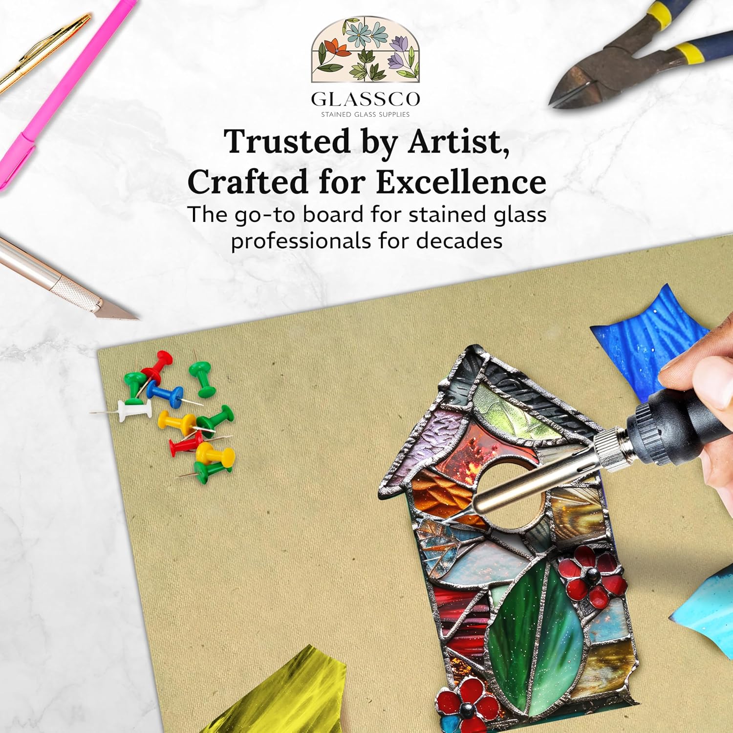 Homasote Board For Stained Glass Work Surface | 24'' x 24'' Homasote Stained Glass Cutting Board | Heat Resistant Stained Glass Cutting Mat | Stained Glass Supplies For Table And Glass Protection