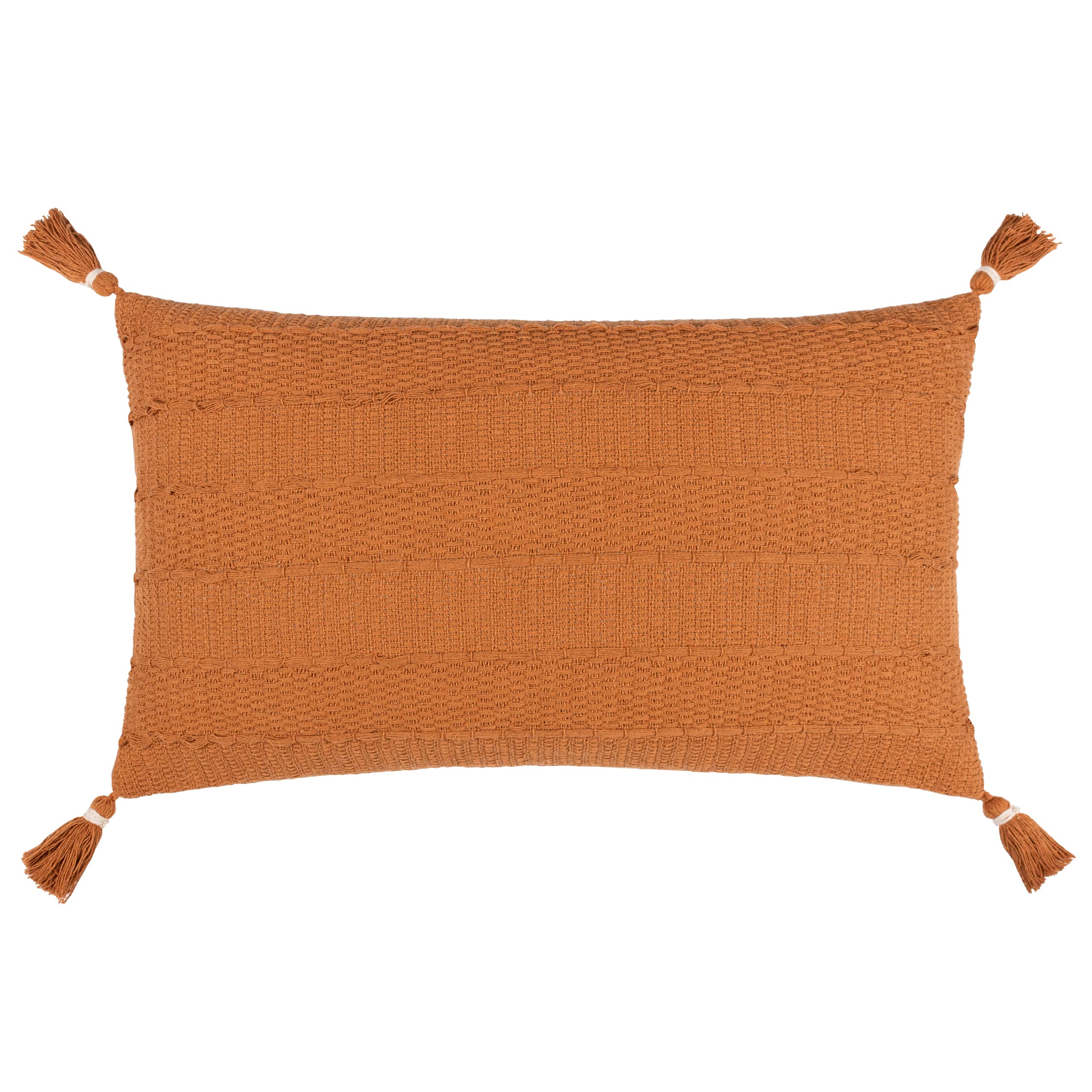 Yard Furn Caliche Textured Tasselled Cushion – Polyester Filled Braided Cotton Weave (Ginger – 40x60cm)