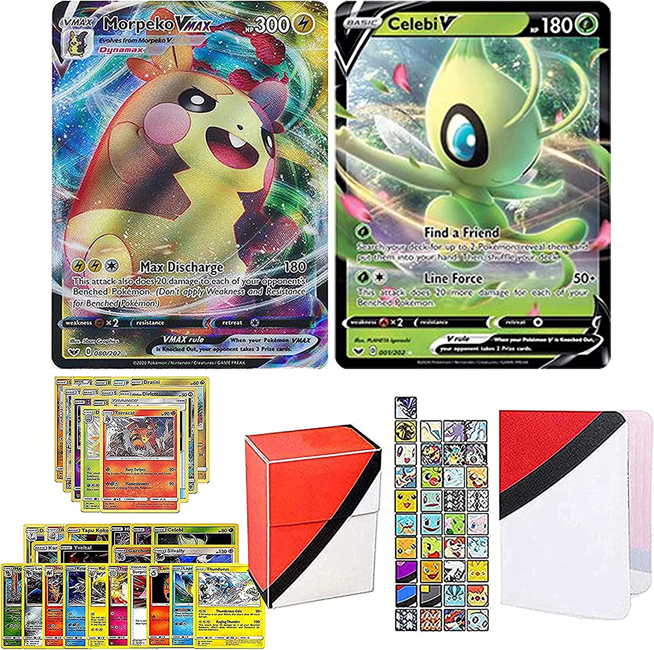 Totem Theme Mini Binder & Deck Box Bundle Compatible with Pokemon Card - 1 V & VMAX Ultra Rare Guaranteed, 10 Rare Cards, 10 Foil Cards, 40 Uncommon Cards Included