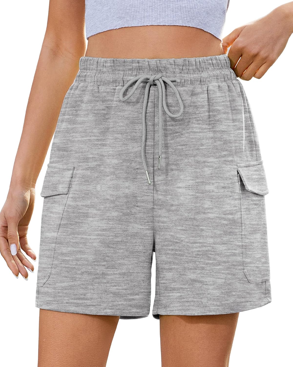 luvamia Sweat Shorts for Women High Wasited Baggy Cargo Pull On Elastic Waist Sport Athletic Summer Lounge Comfy Shorts