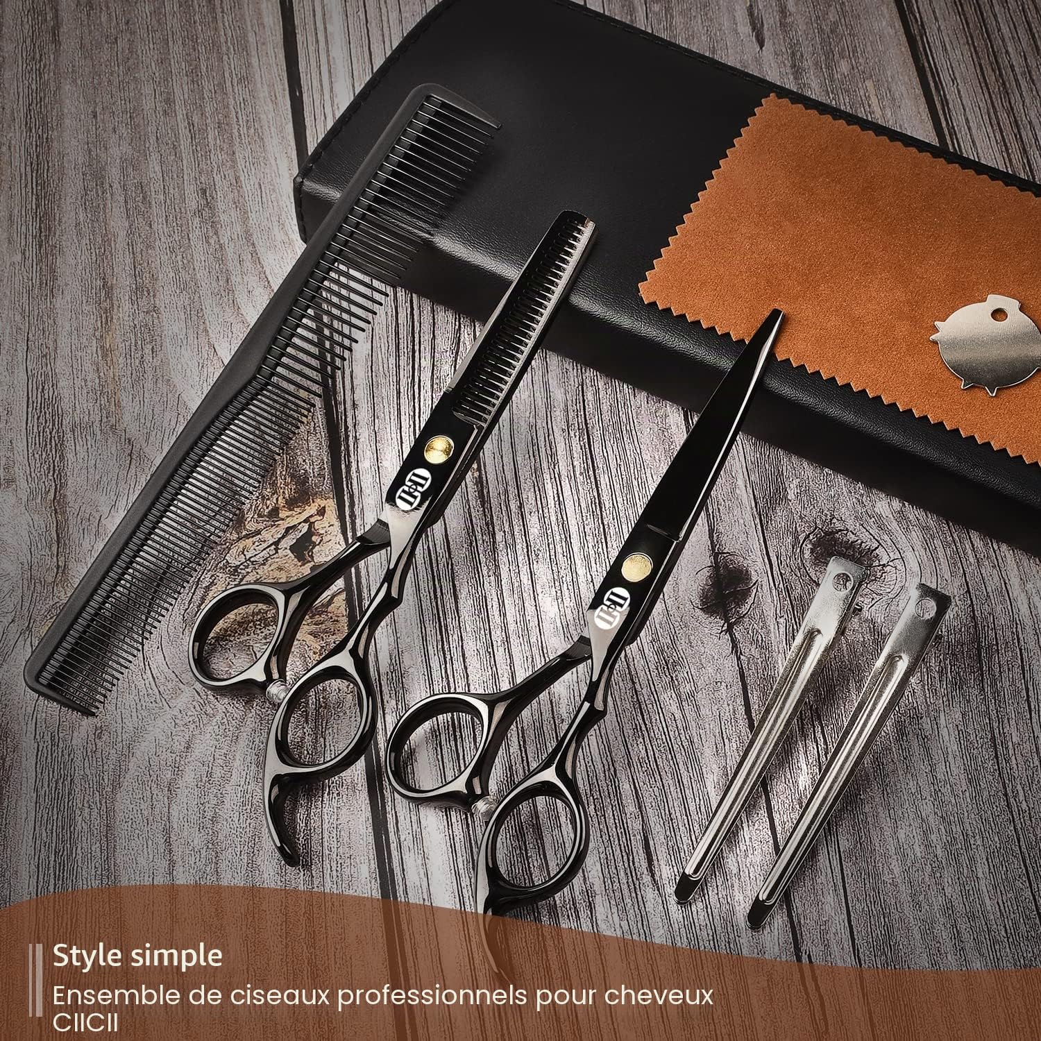 CIICII Kit Ciseaux Coiffure Professionnel, Ciseaux de Coiffure (6,7 Pouces Ciseau Cheveux & Ciseaux Desepaississant Cheveux) pour Hommes Femmes, Salon de Coiffure à Domicile (Noir)