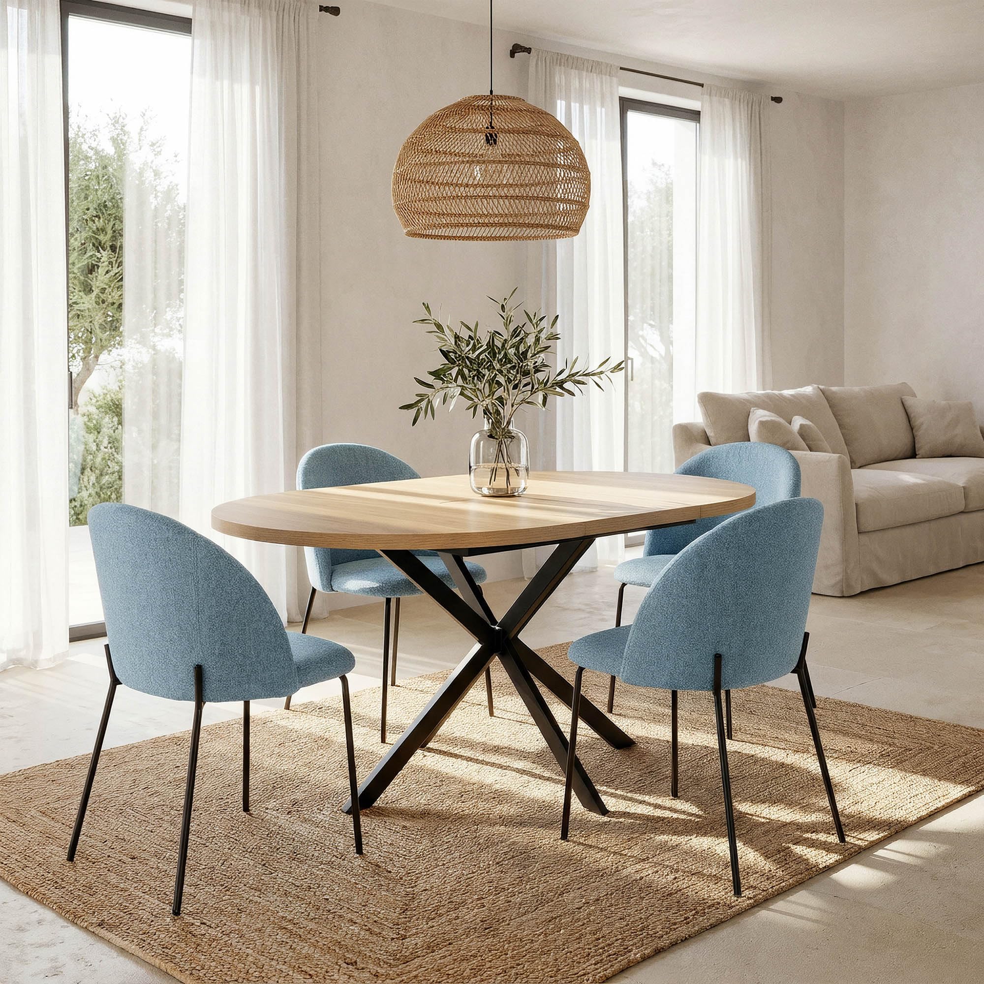 VS Venta-stock Set di 2 sedie per tavola da pranzo Kenia rivestite in tela Blu, certificazione SGS, 43 cm (Larghezza) x 47 cm (Profondità) x 78,5 cm (Altezza)