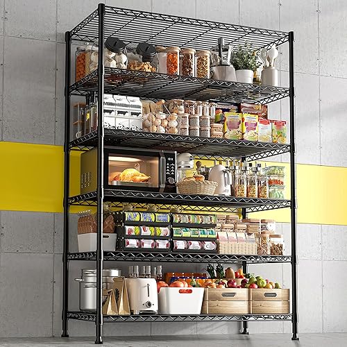 Miniatura 8 de REIBII Estantes de almacenamiento de 75 pulgadas de alto, estantería de alambre de 6 niveles para estantes de despensa, estantes de garaje