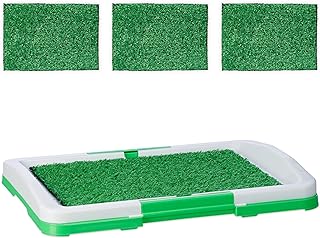 Relaxdays Hundeklo Rasen, Welpentoilette für die Wohnung, 4X Grasmatte, HxBxT: 5,5 x 45,5 x 33 cm, Kunststoff, weiß/grün