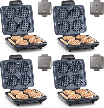 Dash Multi Mini Waffle Maker- Quad Waffle Maker for Family Breakfasts - Dual Nonstick Heating Plates & Easy-Release Surface - Compact & Fast-Heating - Graphite,Pack of 4