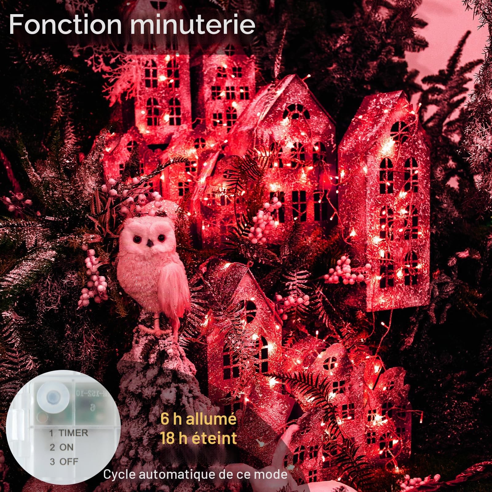 Guirlande lumineuse LED d'extérieur avec batterie étanche 3 m - Minuterie pour balcon, fenêtre, porte, murs, chambre d'enfant, chambre à coucher, Halloween, Noël, mariages, rouge