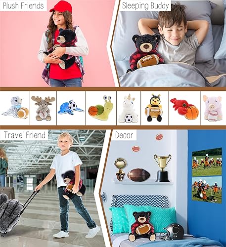 Miniatura 4 de DolliBu Animal de peluche de oso negro con felpa de fútbol  Oso súper suave para abrazar con capucha a cuadros rojos, juguete de peluche regalo de