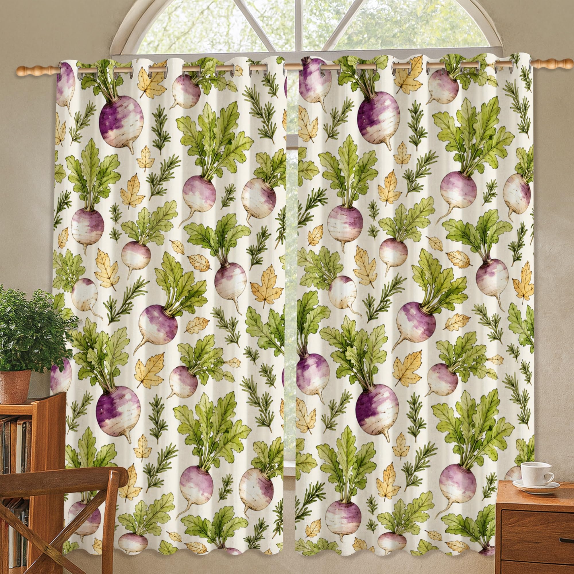 Rideaux occultants jacquard feuilles de romarin vert de salon