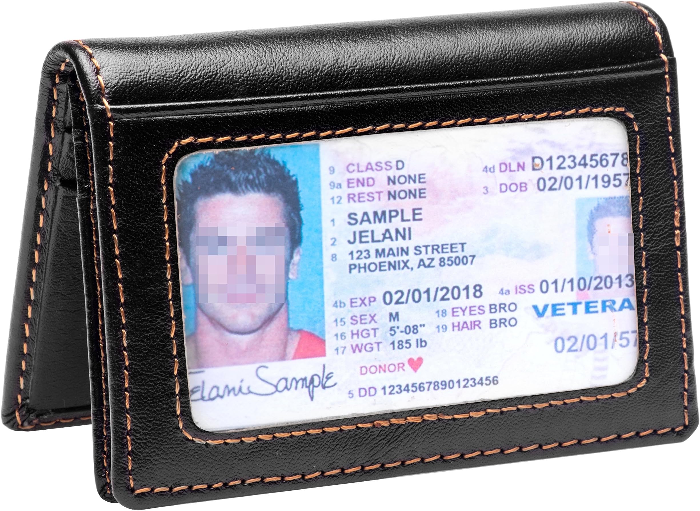 RFID Slim Front Pocket Bifold Leather Wallet Business Card Case Holders with ID Window