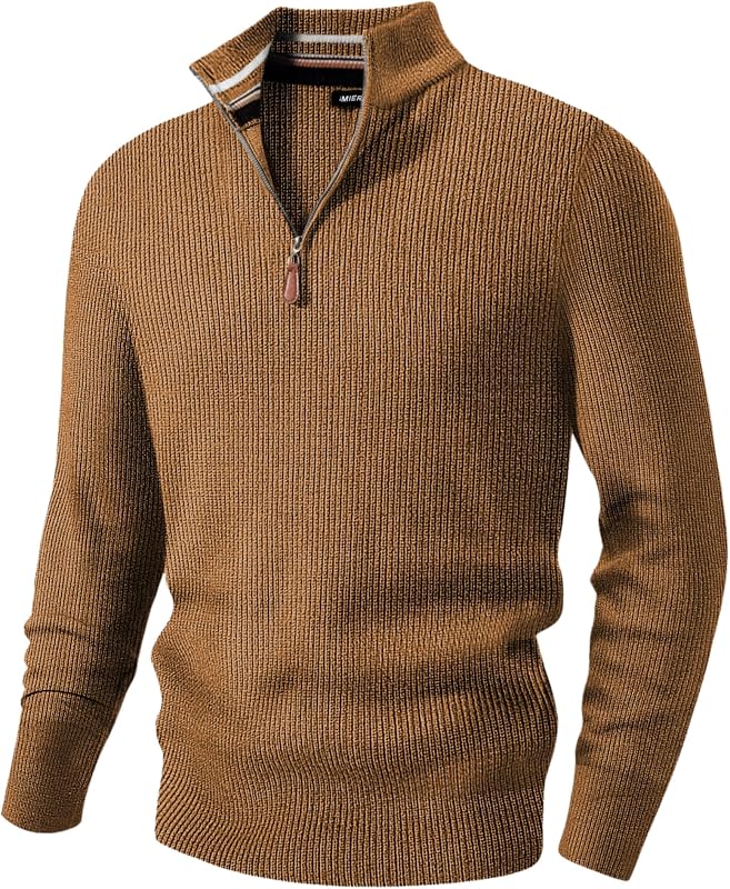 Mens Quarter Zip Pullover Textured Knit Sweater
