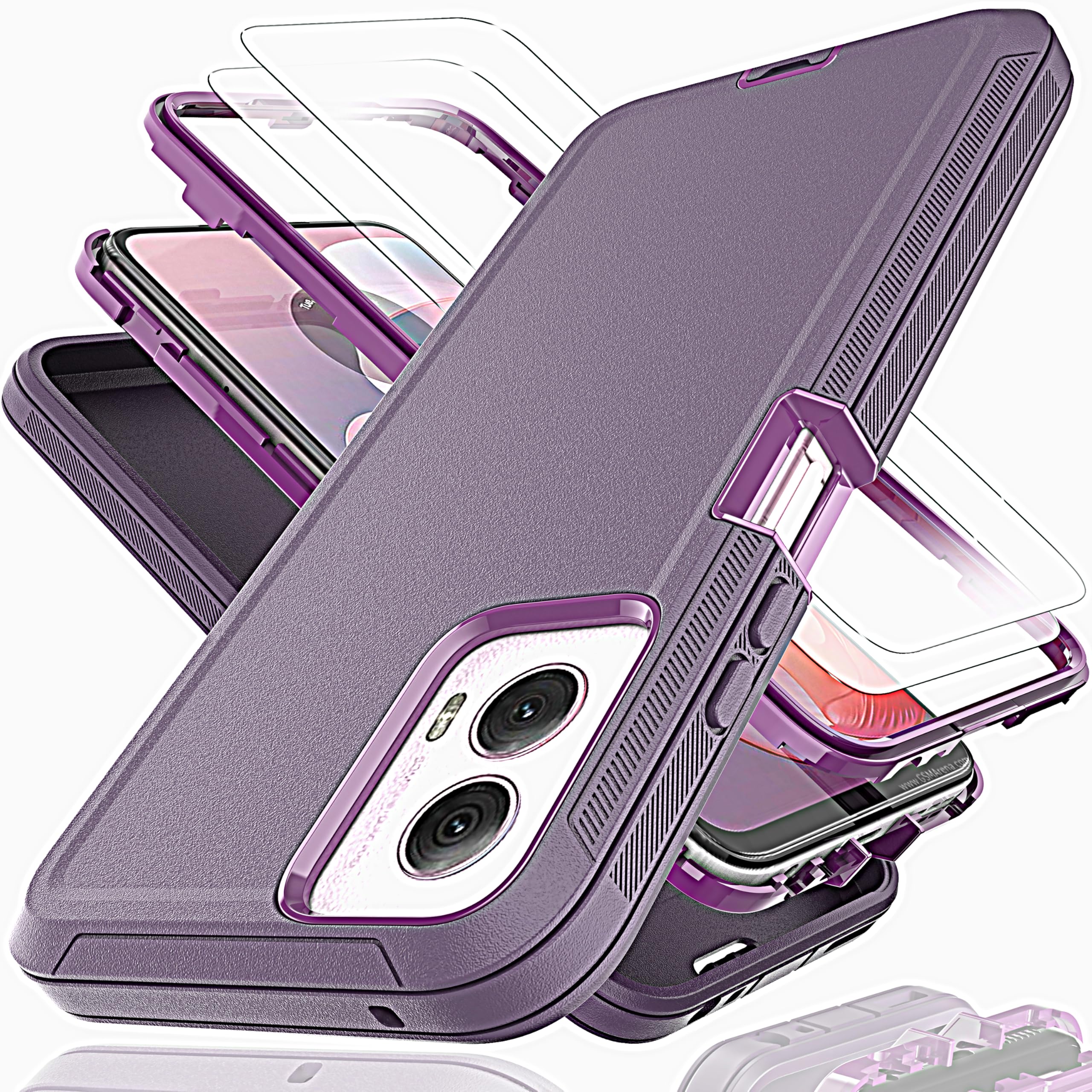 KaiMai for Moto G Power 5G 2024 Case with Explosion-Proof Film[2 Pack],3 in 1 Shockproof TPU Hard PC Bumper Drop-Proof Shell for Moto G Power 5G 2024