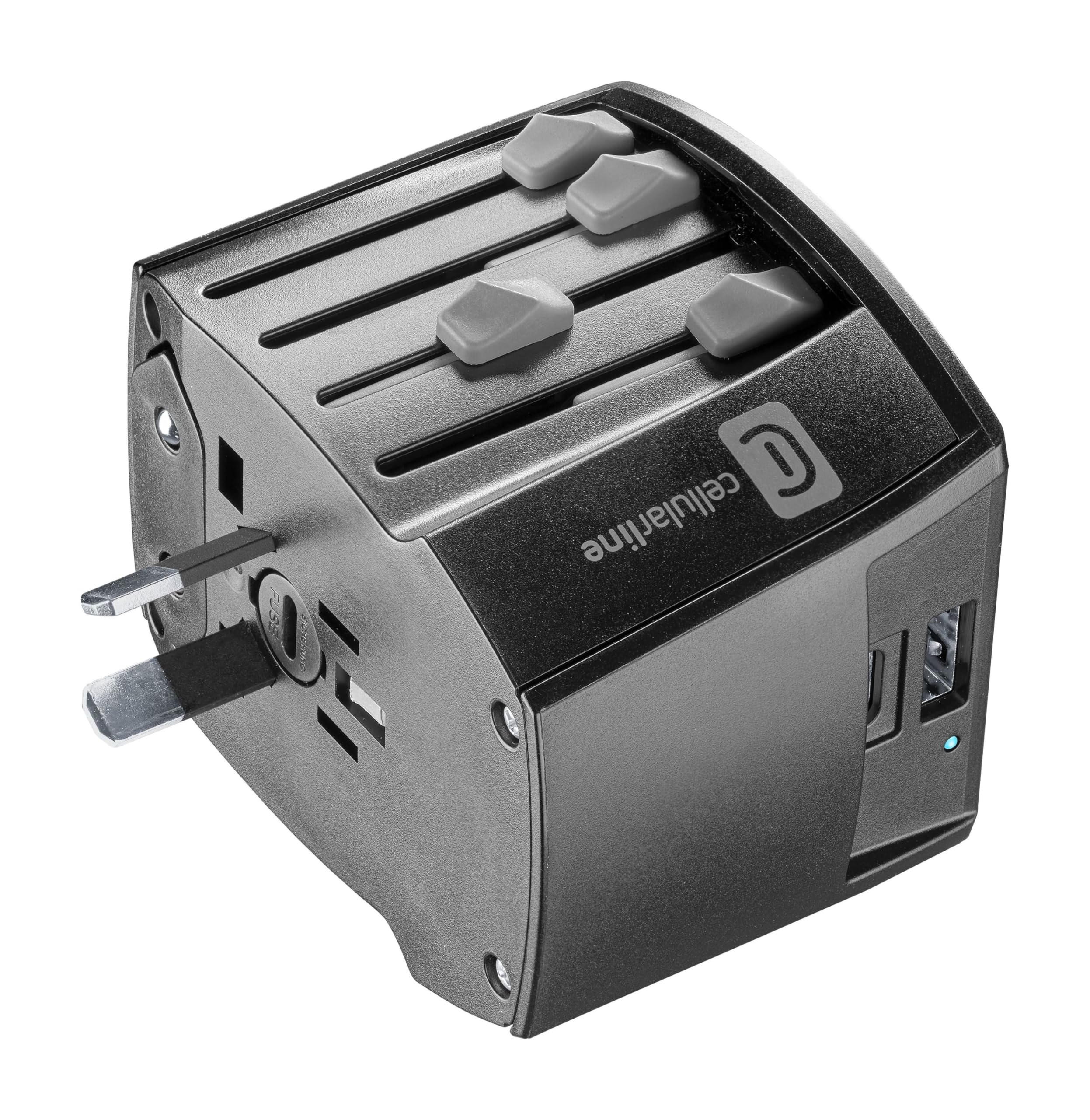 Cellularline Adattatore da viaggio multispina USB 18W USB-C 20W 100-240V 600W EU/UK/AUS/USA Nero