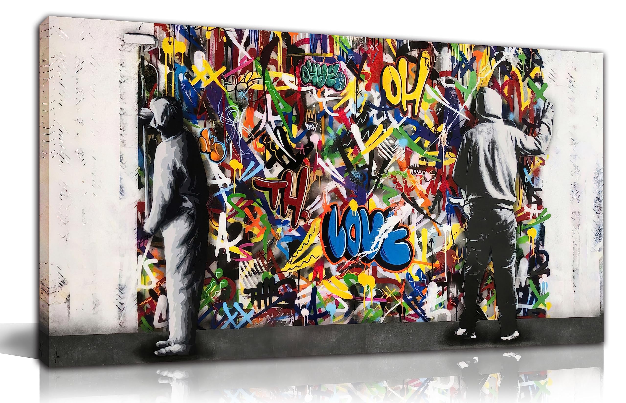 CANEITOBanksy Canvas Wall Art for Living Room, Graffiti Art Wall Decor for Bedroom, Funny Street Picture Print Painting for Boys Room, 20 x 40 Inch