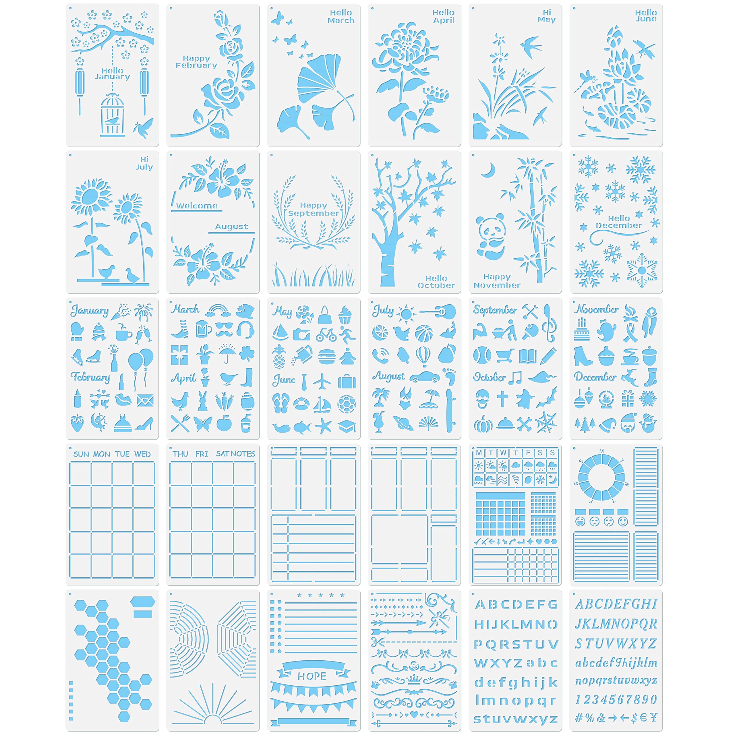 Ultimate Productivity Bullet Journals Stencils Supplies Set, Planner Stencils for Journaling, Diary Scrapbook Bujo Accessories Kit Incl Monthly Seasonal Holiday Themes Stencil