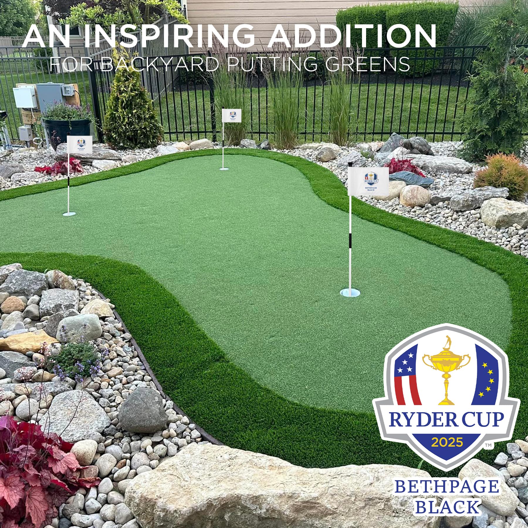 The Ryder 2025 Golfflagge Mini, 20,3 x 15,2 cm, doppelseitig, mit Seide gesiebt, lichtbeständiges 420D-Nylon, ideal für Hinterhofübungen, Putting Green, 1 Stück