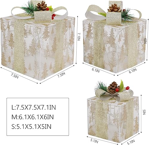 Miniatura 2 de Twinkle Star Juego de 3 cajas de regalo iluminadas de Navidad, adorno de falda de árbol de Navidad preiluminado, para interiores y exteriores, caja