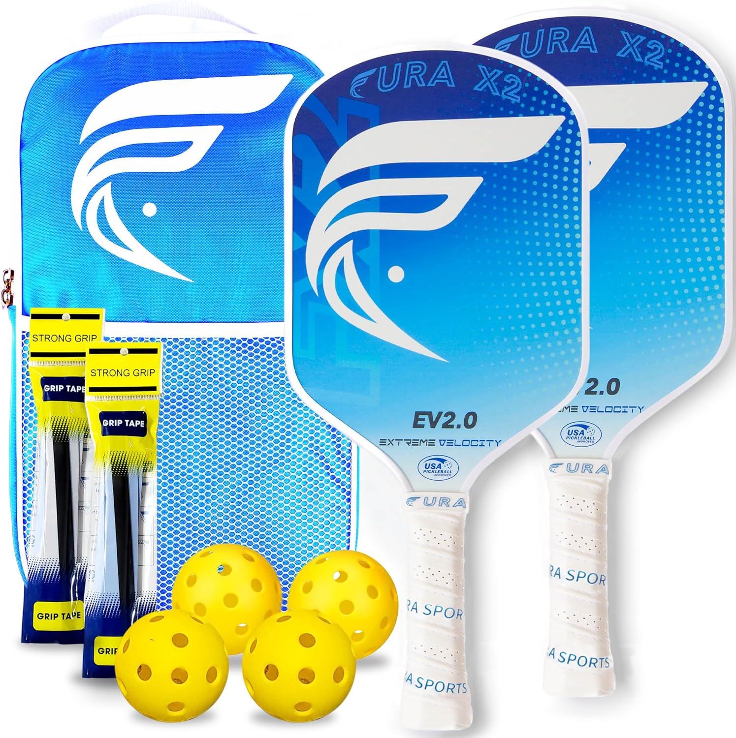 FURA Pickleball Paddle Set of 2 – USAPA Approved Lightweight Graphite Pickleball Rackets with 16mm Honeycomb Core & MaxGrit Spin Surface for Superior Spin & Control – Includes Bag, Balls & Grips
