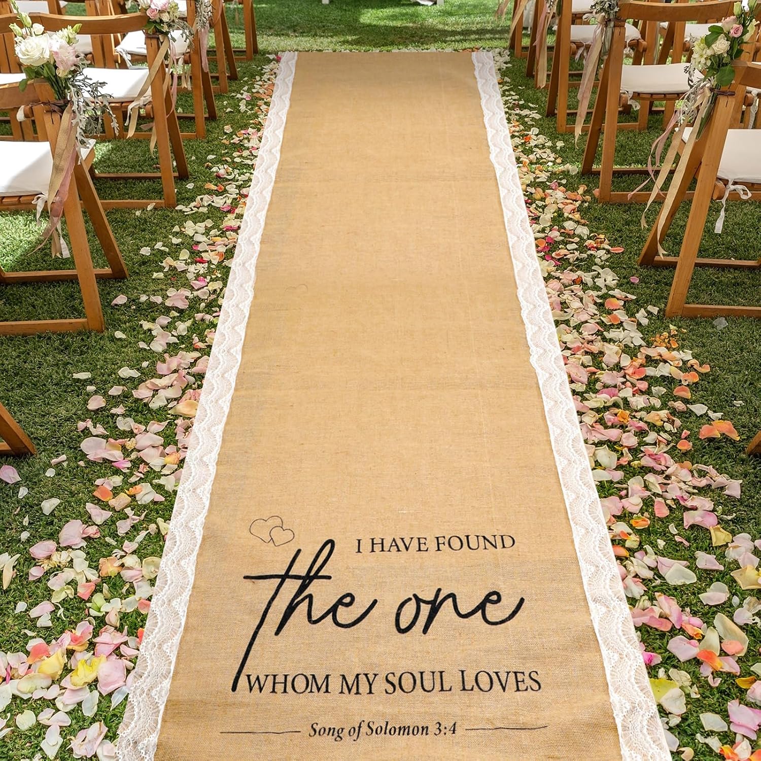 Tondiamo 40 Inch x 30 ft Wide Natural Burlap Wedding Aisle Runner with Lace, Black Printing, Jute Rustic Burlap Aisle Runner for Wedding Ceremony Outdoor Wedding Runners for Beach