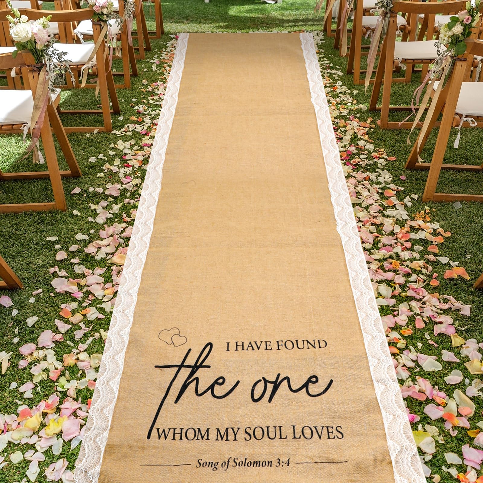 Tondiamo Burlap Aisle Runner with Lace Trim