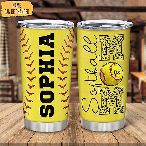 Vista 2 de Hyturtle Vaso de sóftbol personalizado, regalo de softbol para mamá, entrenadora, mamá, hija, hermana, amiga, botella de softbol, vaso de acero