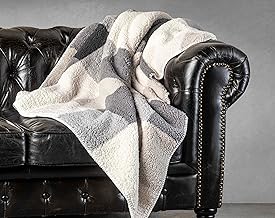 Luxe Sherpa Fleece Blanket Ultra Plush Lightweight Throw Blanket Soft Cozy for Bed Sofa Home Warm Fuzzy Blanket Bohemian Soft Cozy Plush Blanket, Grey Plaid Combo, 50 in x 60 in