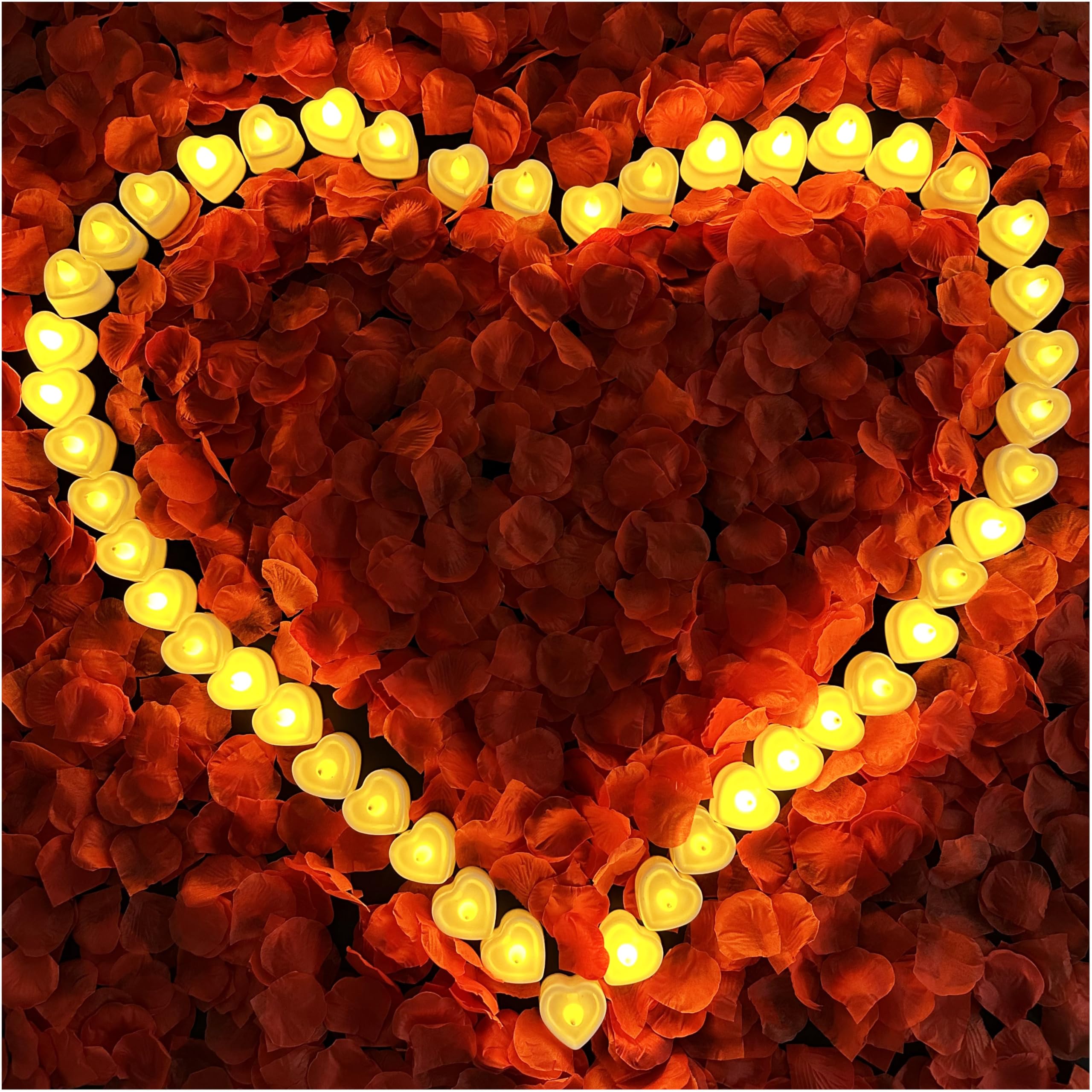 Pétalos de rosa artificiales con velas de té LED sin llama para decoración de bodas 8