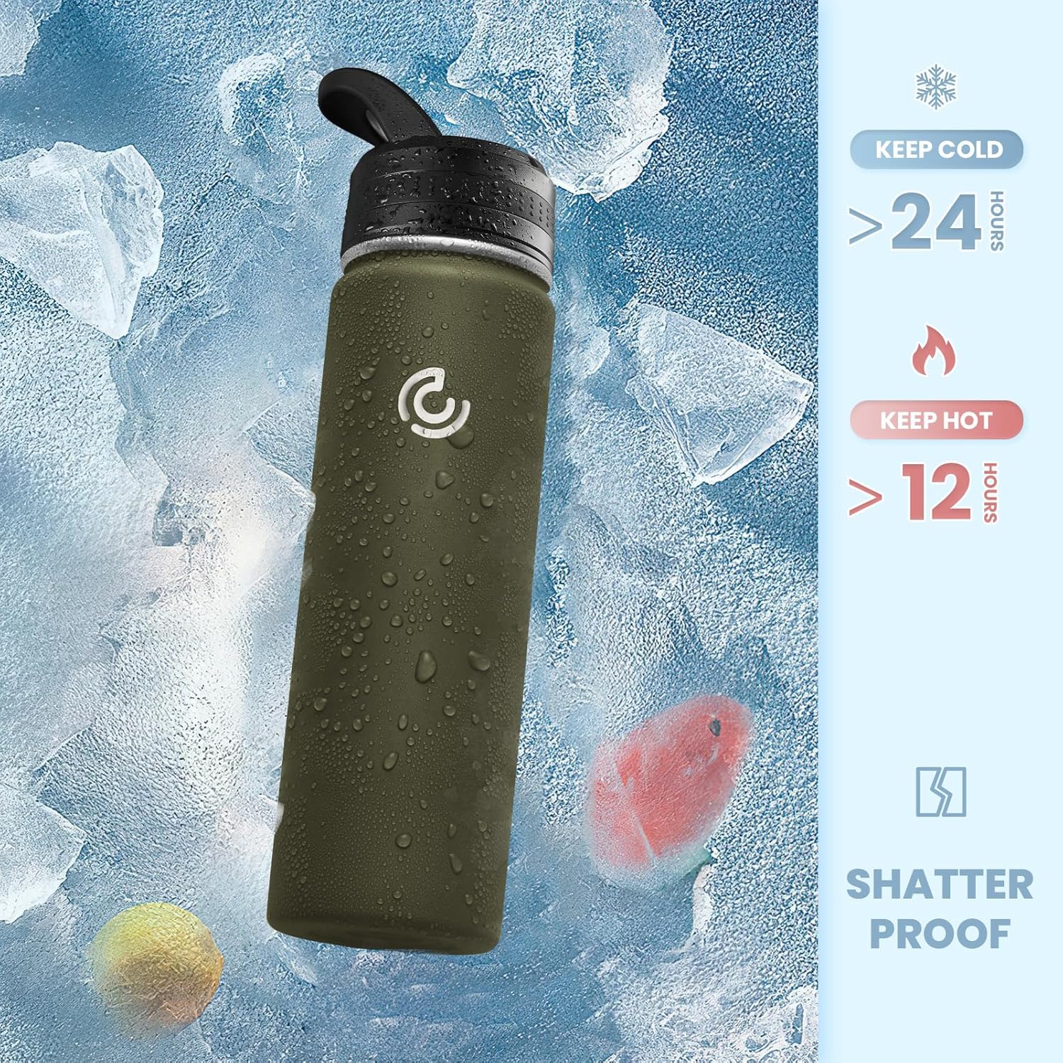 COKTIK 22oz Sports Water Bottle, Stainless Steel Water Bottle for Insulated, Reusable Travel Bottle, With Straw, With Handle Grip for Easy Carrying, Suitable for Cycling, Outdoor Vacations(Army Green)