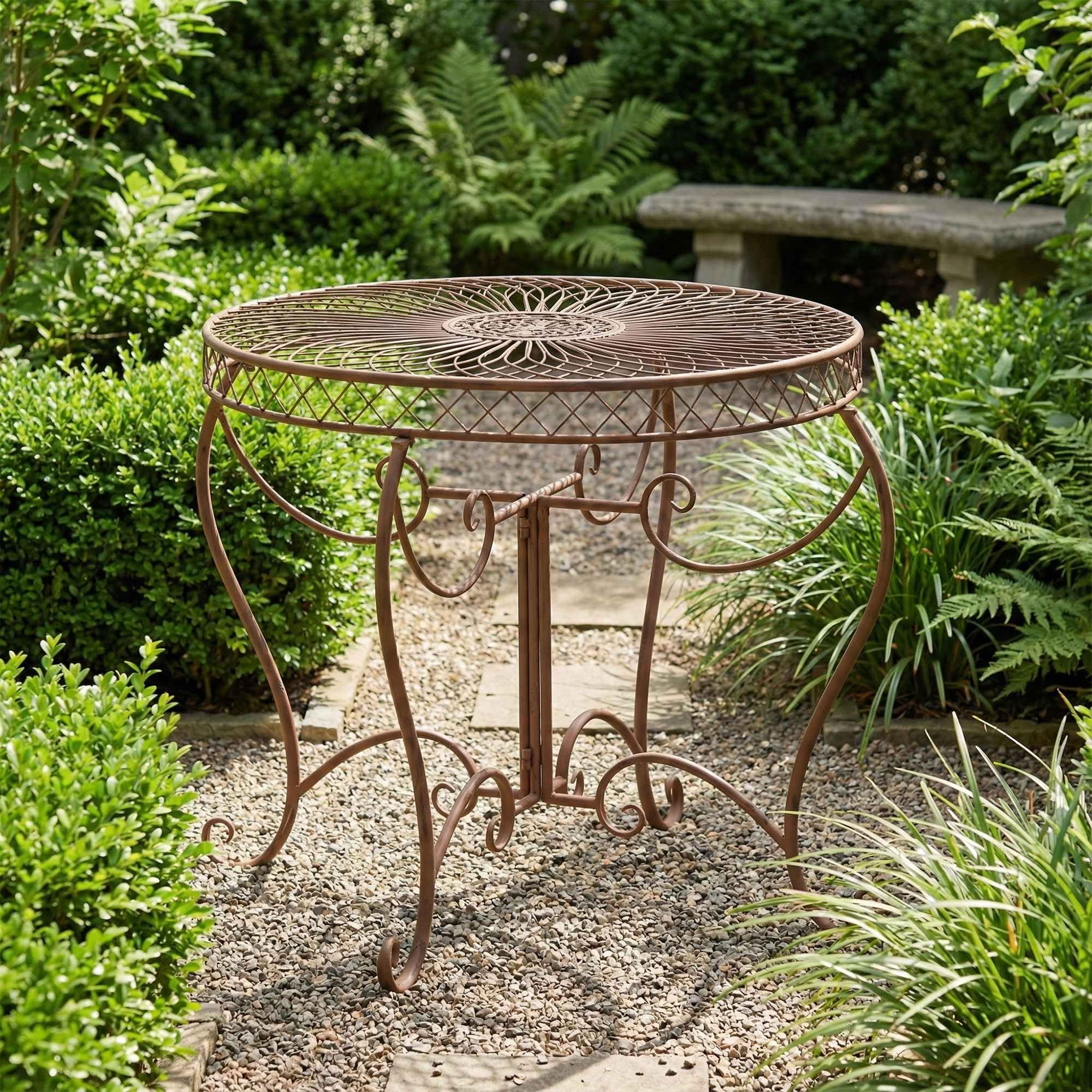 CLP Tavolo da Giardino Rotondo Stile Liberty Sheela, Tavolo in Ferro Verniciato a Polvere, Resistente alle intemperie per Giardino, Colore:Antico Marrone