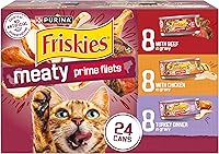 Friskies Prime Filets Meaty Favorites Wet Cat Food Variety Pack, 24 x 5.5 oz Cans - Beef, Chicken, Turkey in Gravy