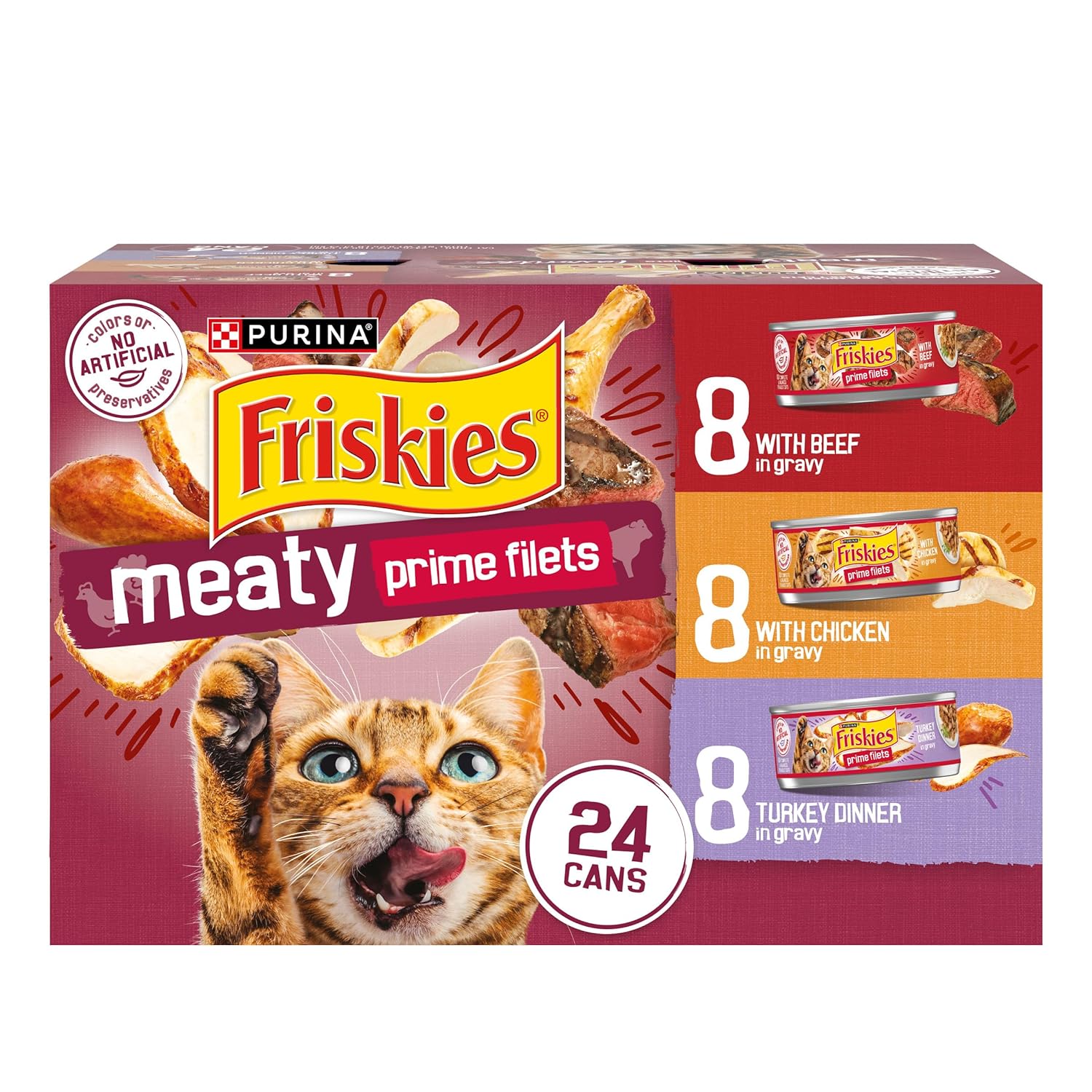 Purina Friskies Gravy Wet Cat Food Variety Pack Prime Filets Meaty Favorites - Pack of 24 5 5