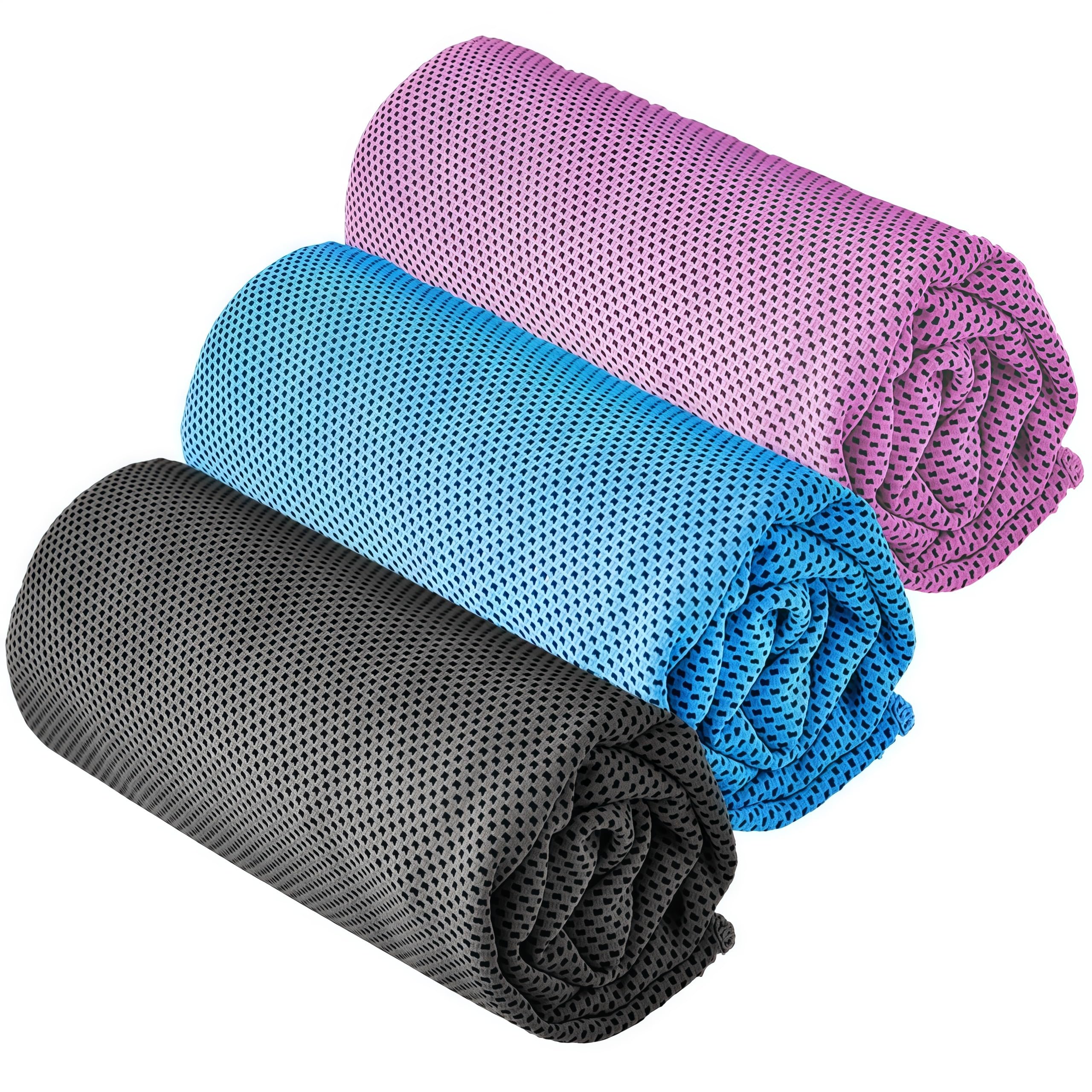 Yqxcc Light Blue/Dark Gray/Pink 3 Pcs Cooling Towels | 120X30 Cm | Cool Cold For Neck | Microfibre Soft Breathable Chilly | For Sports Yoga, Golf, Gym, Camping, Running & More Activities