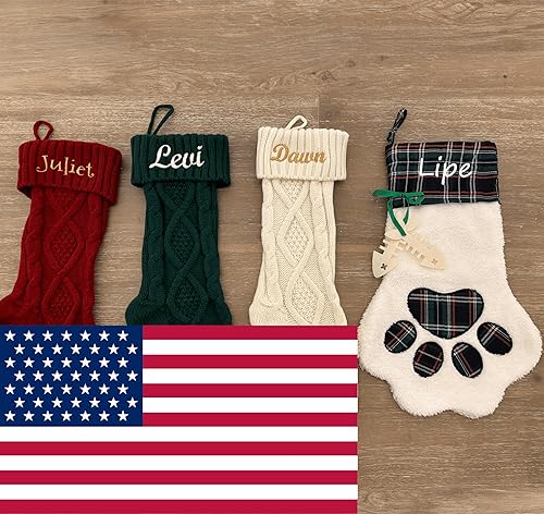 Miniatura 8 de Medias de Navidad de punto personalizadas (18 pulgadas) con nombre bordado personalizado, tejidas, rojo, verde, marfil, rústicas, para decoración