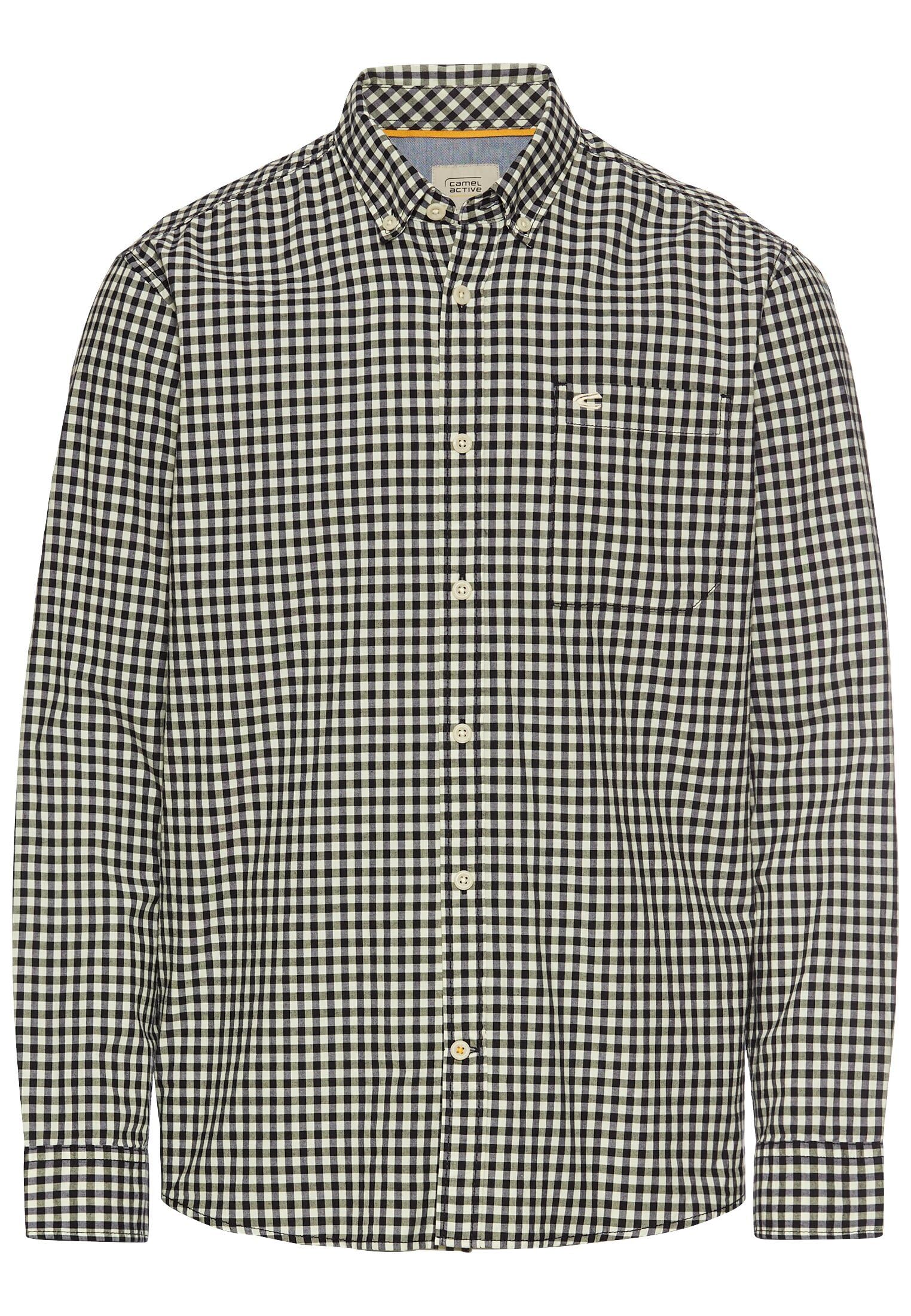 camel active Men's Herren Kariertes Langarmhemd aus Baumwolle Grün, Menswear-m Shirt, Green, M