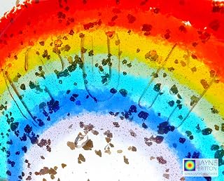 Fused glass rainbow light catcher, mum memorial hanging decoration, glittery rainbow suncatcher with gold ribbon, handmade rainbow art UK