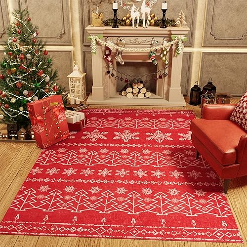 Miniatura 6 de PureCozy Alfombra de árbol de Navidad para dormitorio, lavable, ultra suave, alfombra moderna para interiores, alfombra de piso de Navidad para