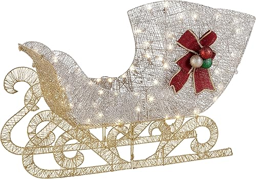 Miniatura 1 de National Tree Company - Decoración de Navidad artificial preiluminada, incluye luces LED blancas preencordadas y estacas para el suelo, trineo